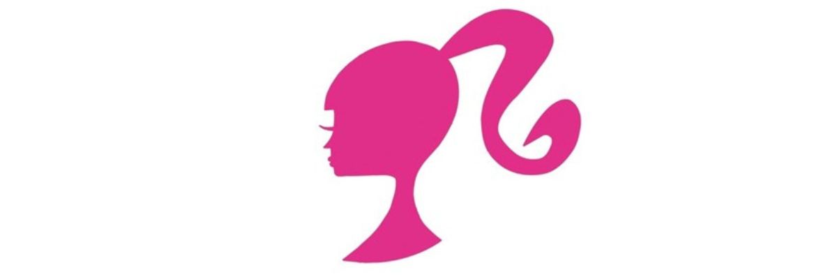 Bright pink silhouette of barbie logo with ponytail