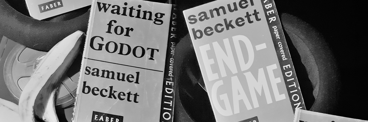 A black and white photo of two books 'Waiting for Godot' and 'End-Game' by Samuel Beckett